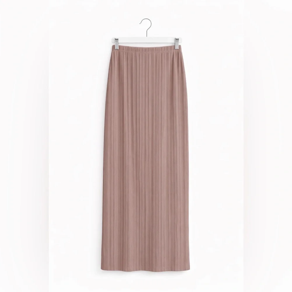 Abound Tan Beige Ribbed Knit High Slit Straight Column Maxi Skirt Size XS